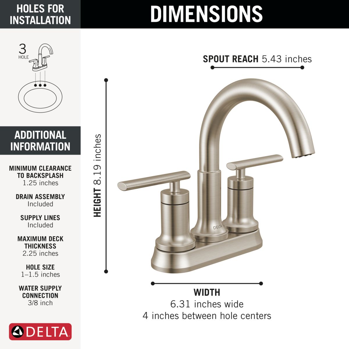 DELTA Altado  Two Handle Centerset Bathroom Faucet — Stainless