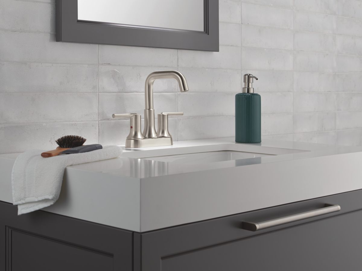 DELTA Trinsic Centerset Bathroom Faucet — Stainless