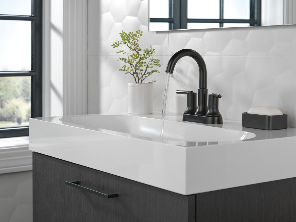 DELTA Trinsic Two Handle Centerset Bathroom Faucet — Matte Black