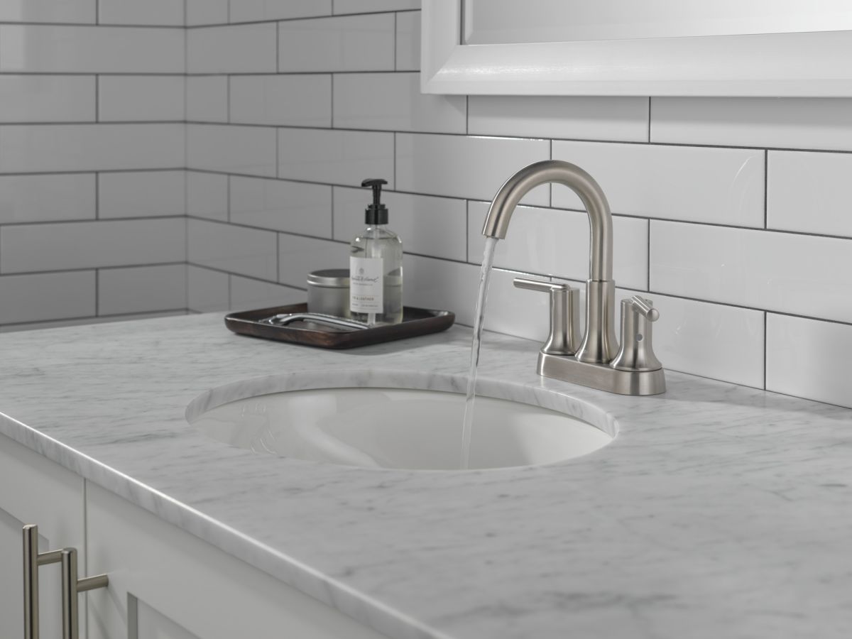 DELTA Trinsic Two Handle Centerset Bathroom Faucet — Stainless