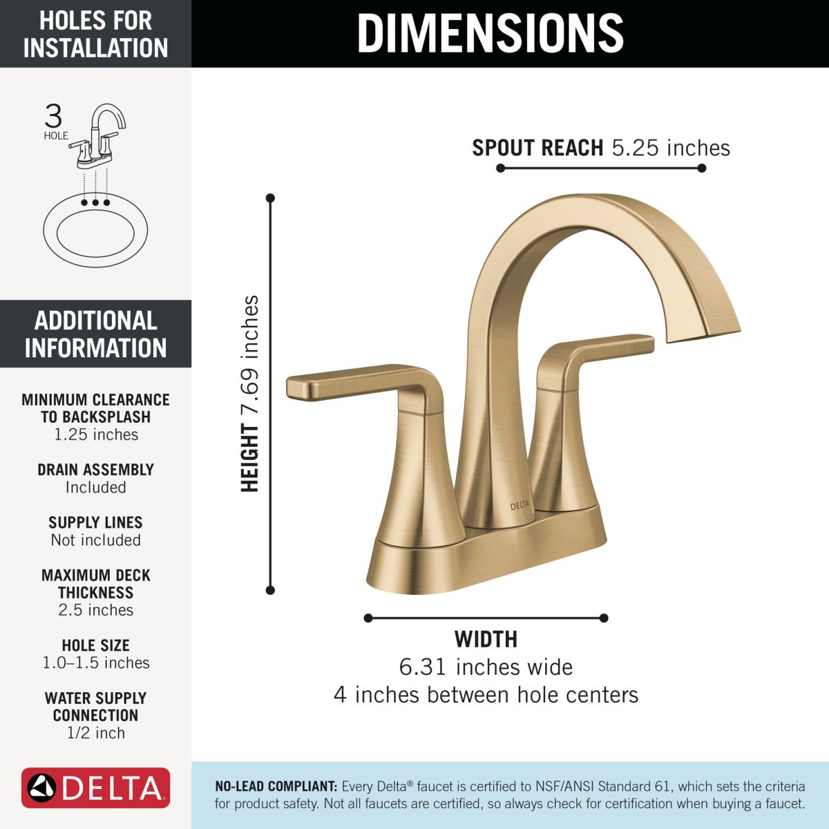 DELTA Lineax Two Handle Centerset Bathroom Faucet — Champagne Bronze