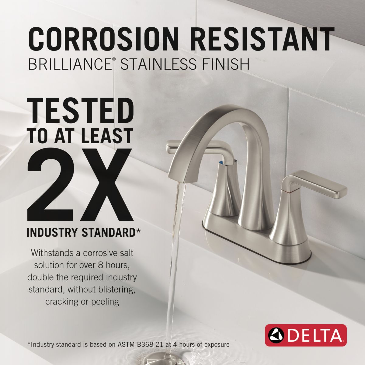 DELTA Lineax Two Handle Centerset Bathroom Faucet — Stainless