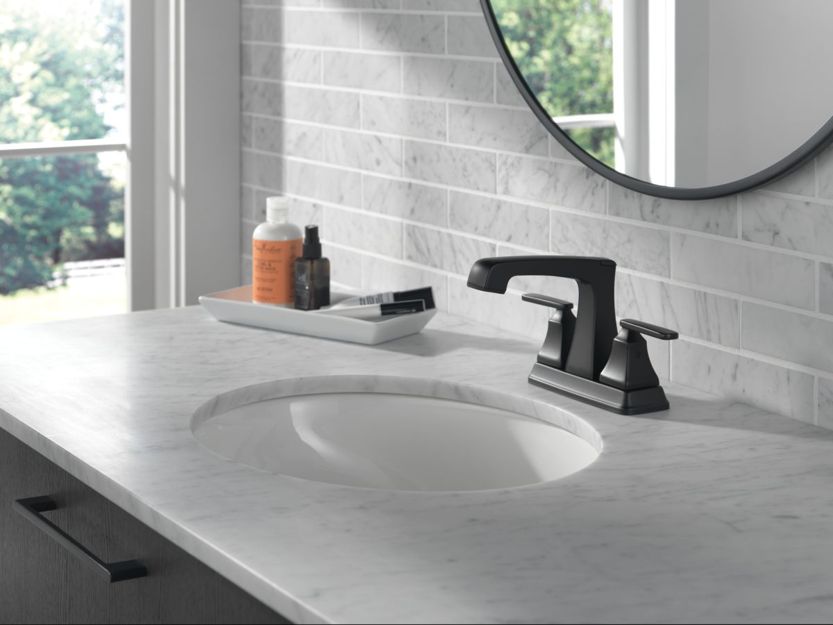 DELTA Ashlyn Two Handle Centerset Lavatory Faucet - Metal Pop-Up — Matte Black