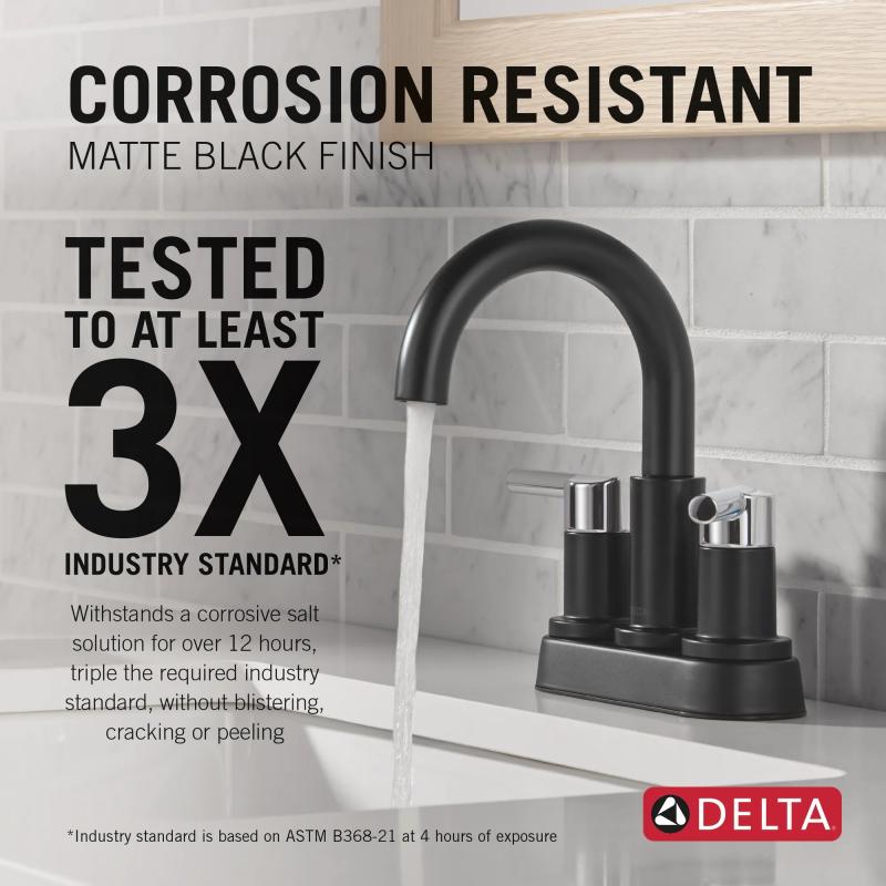 DELTA Nicoli Two Handle Centerset Bathroom Faucet — Matte Black / Chrome