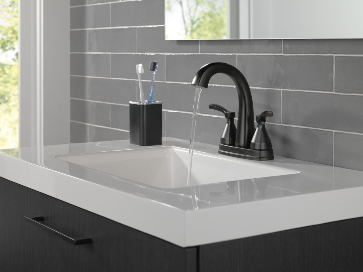 DELTA Stryke Two Handle Centerset Bathroom Faucet — Matte Black