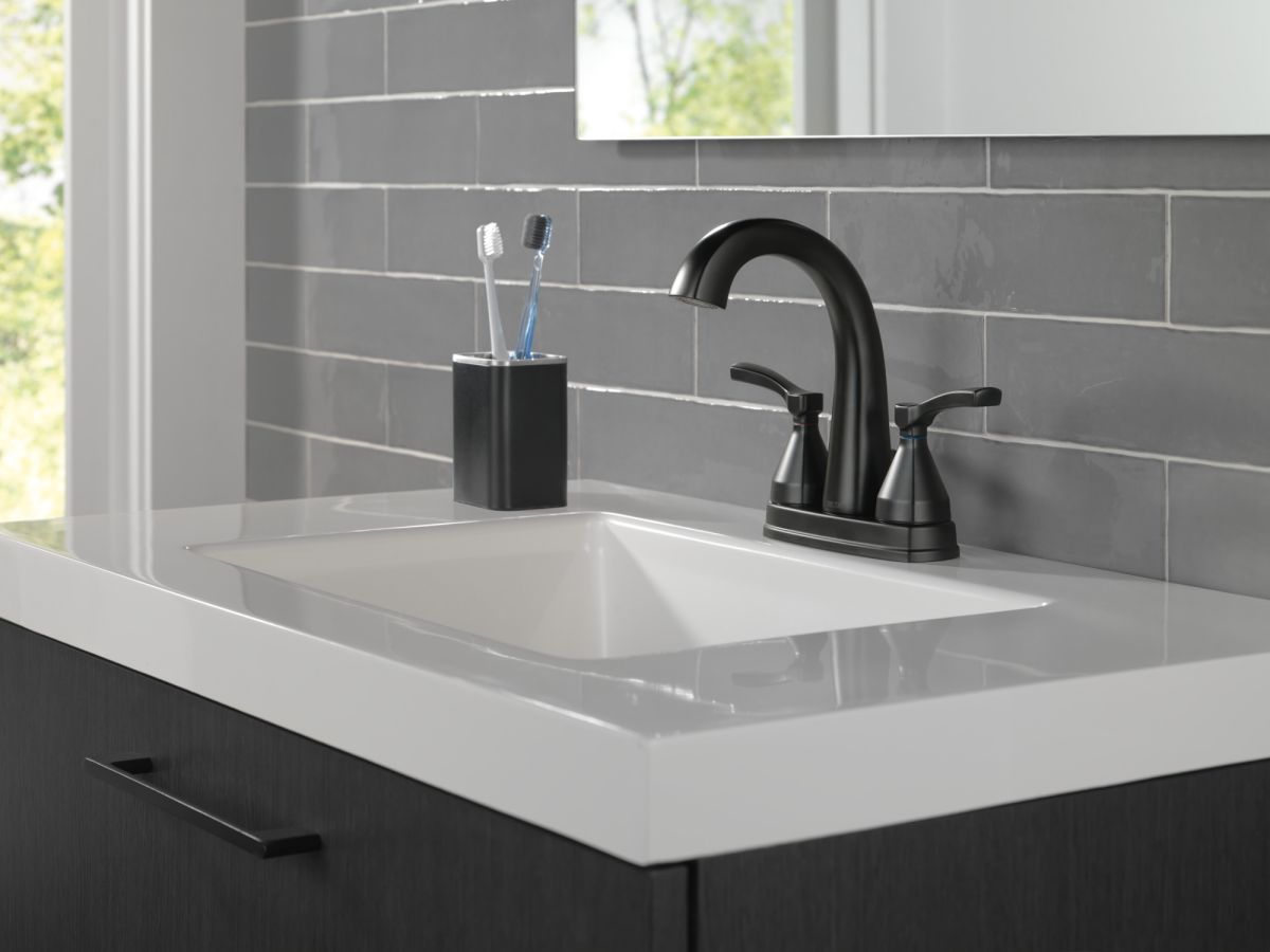 DELTA Stryke Two Handle Centerset Bathroom Faucet — Matte Black