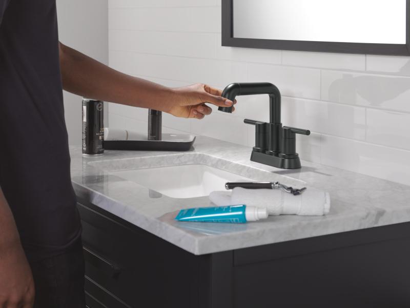 DELTA Nicoli Two Handle Centerset Pull-Down Bathroom Faucet — Matte Black