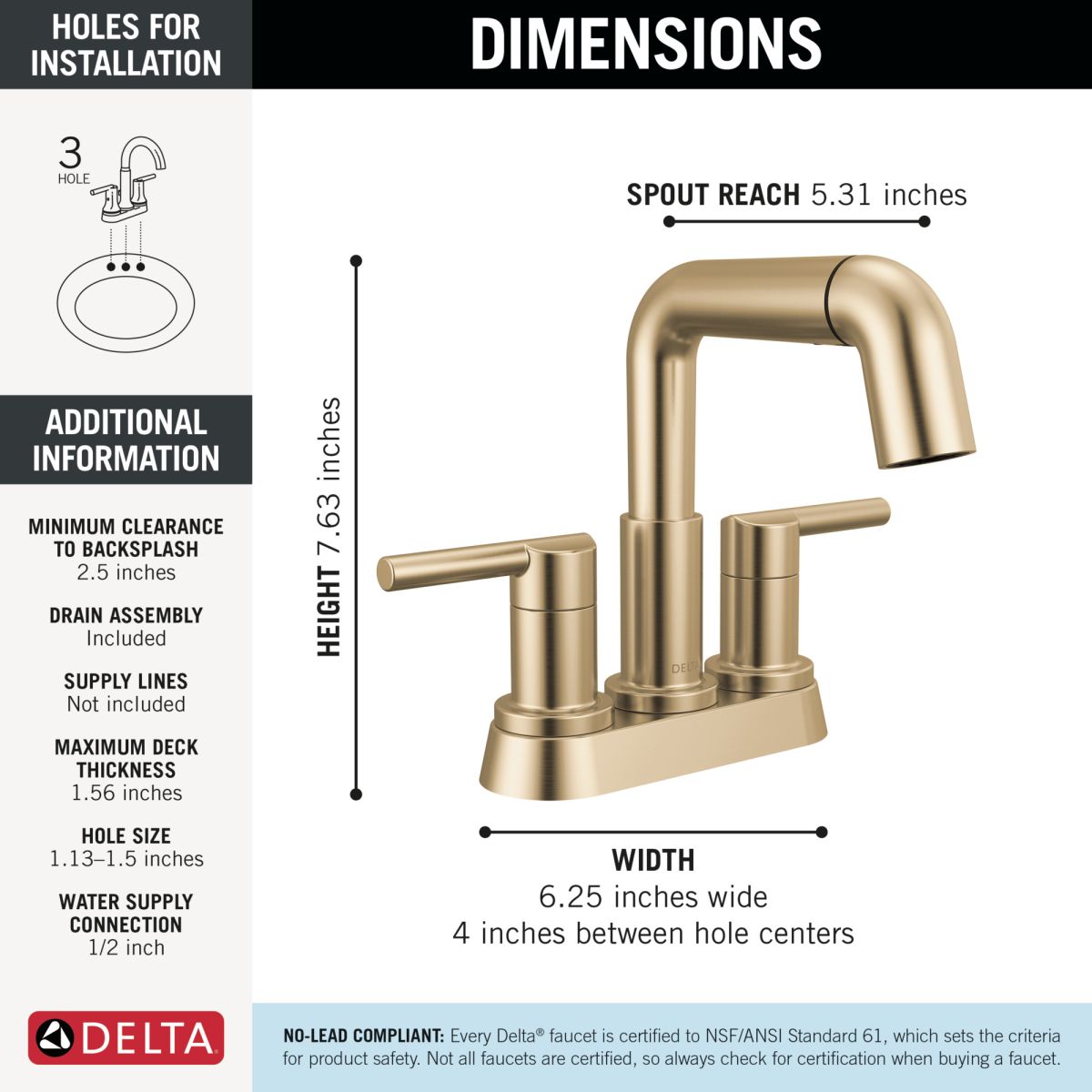 DELTA Nicoli Two Handle Centerset Pull-Down Bathroom Faucet — Champagne Bronze