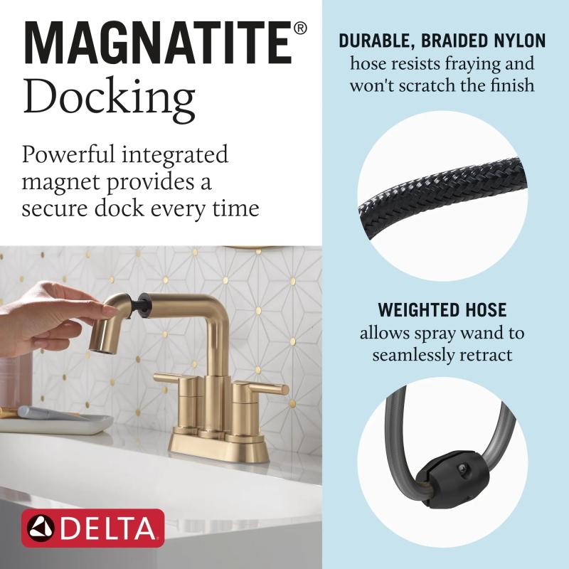 DELTA Nicoli Two Handle Centerset Pull-Down Bathroom Faucet — Champagne Bronze