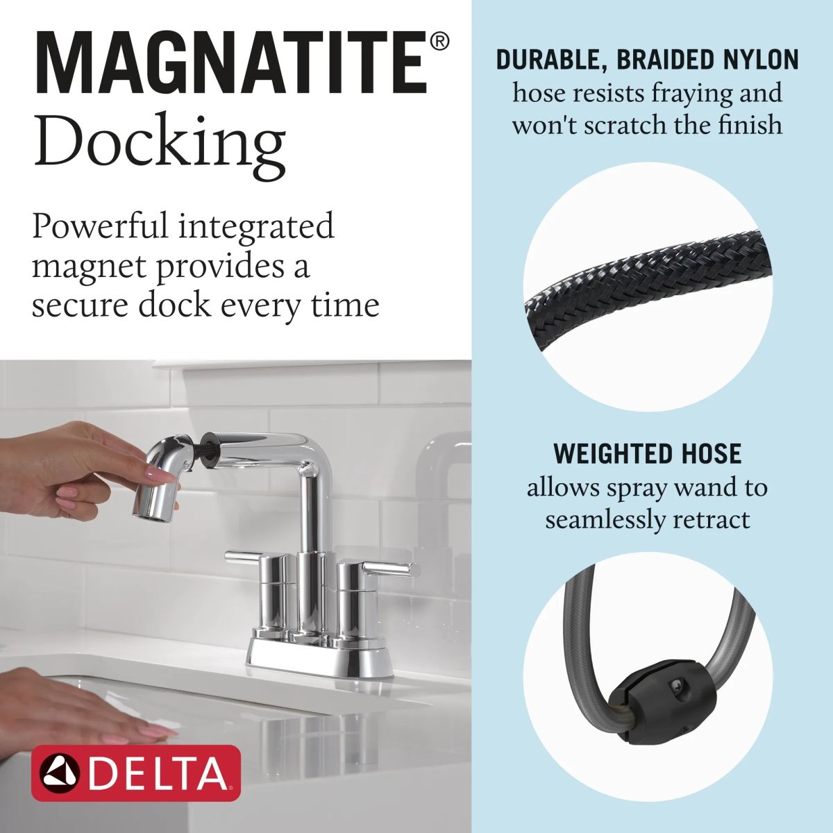 DELTA Nicoli Two Handle Centerset Pull-Down Bathroom Faucet — Chrome
