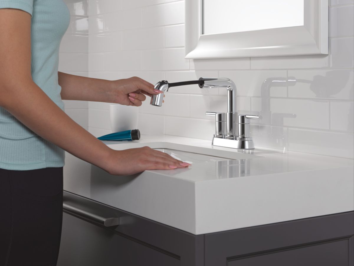 DELTA Nicoli Two Handle Centerset Pull-Down Bathroom Faucet — Chrome