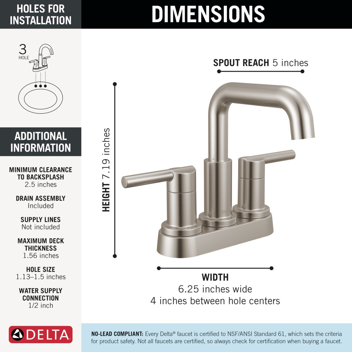 DELTA Nicoli Two Handle Centerset Bathroom Faucet — Stainless