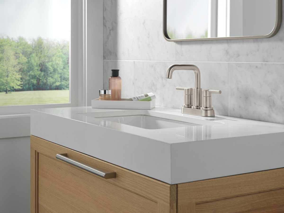 DELTA Nicoli Two Handle Centerset Bathroom Faucet — Stainless