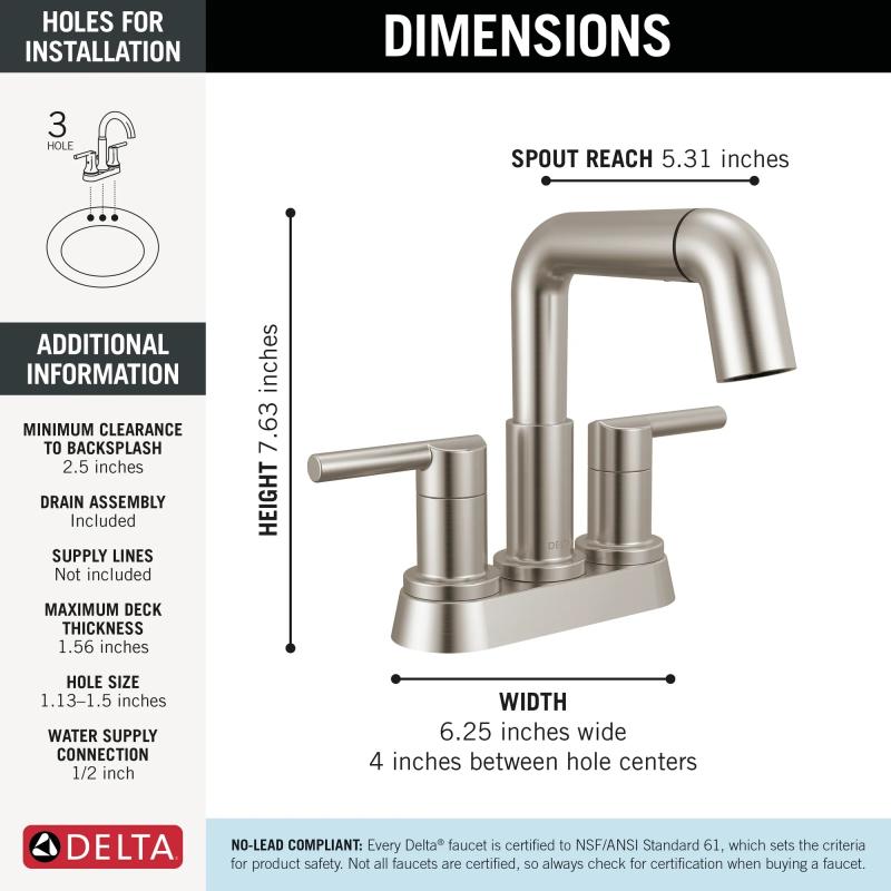 DELTA Nicoli Two Handle Centerset Pull-Down Bathroom Faucet — Stainless