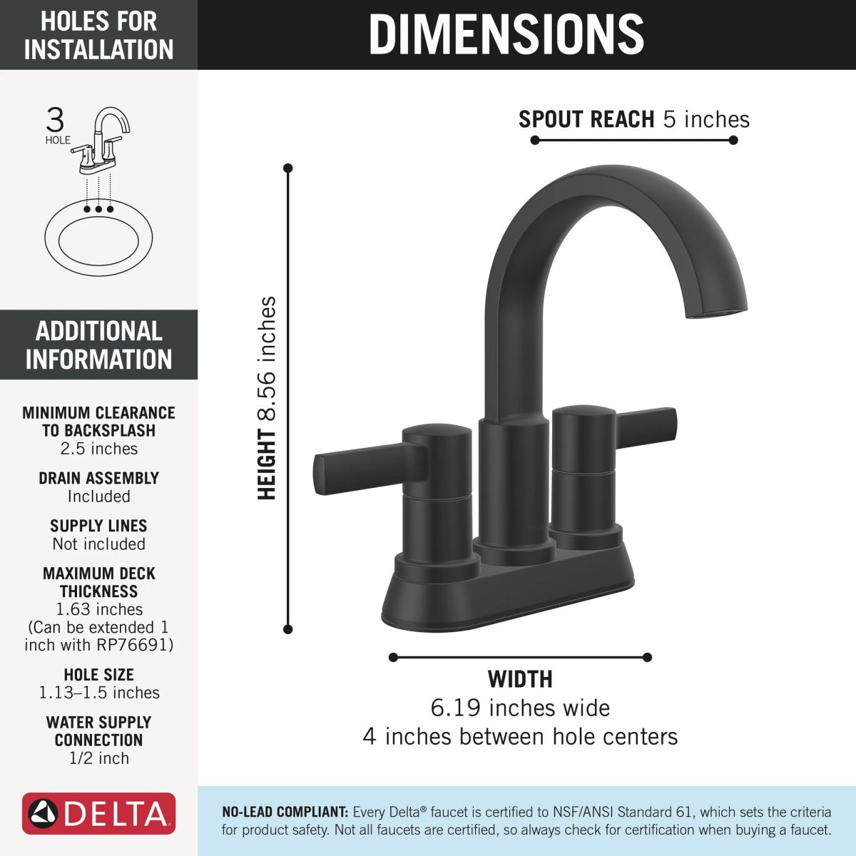 DELTA Albion  Two Handle Centerset Bathroom Faucet — Matte Black