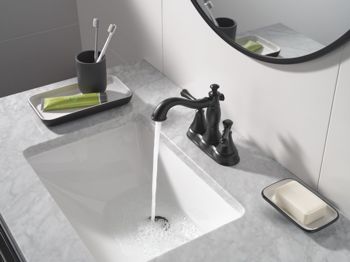 DELTA Cassidy Two Handle Centerset Bathroom Faucet — Matte Black