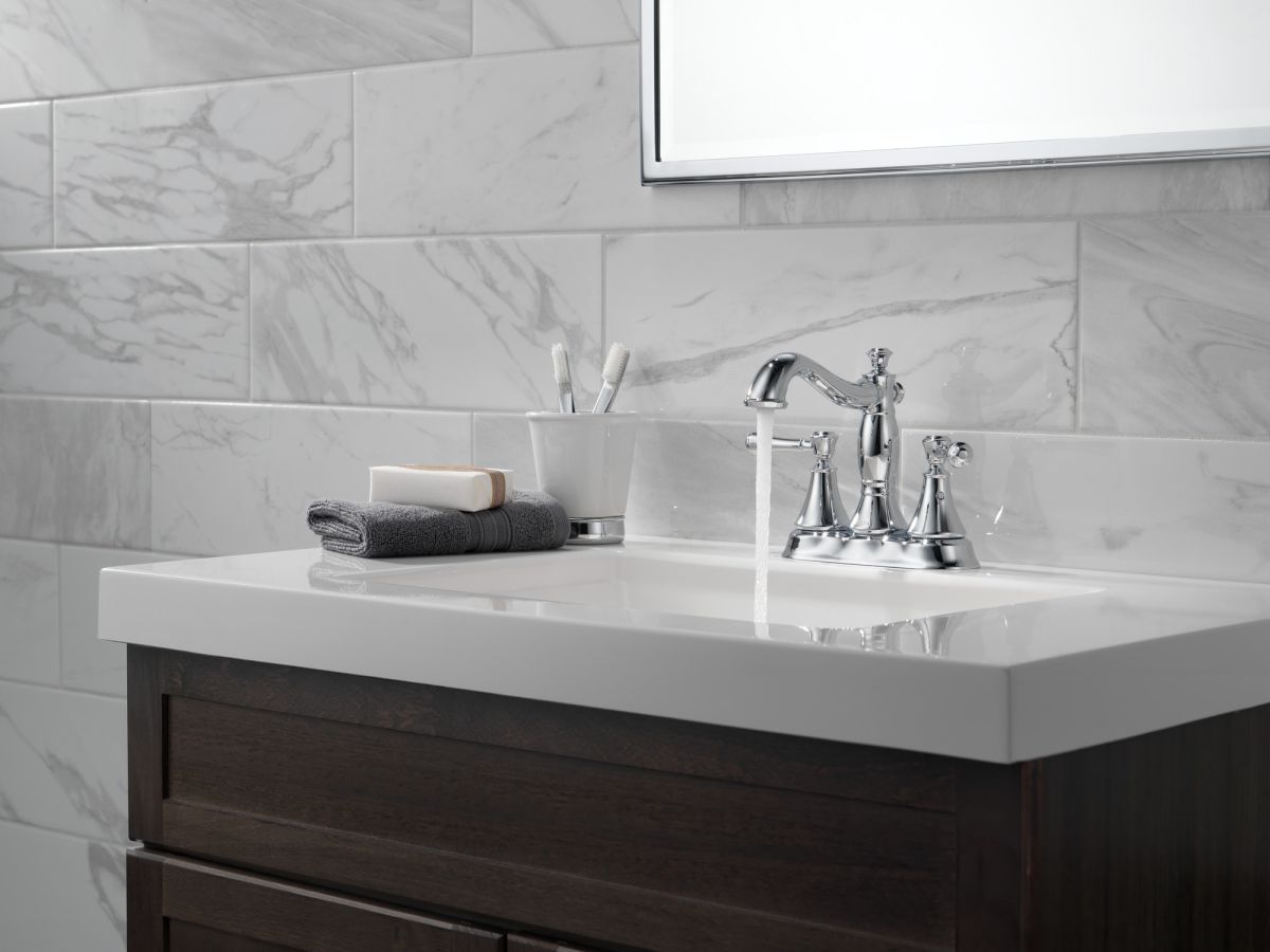 DELTA Cassidy Two Handle Centerset Bathroom Faucet - Metal Pop-Up — Chrome