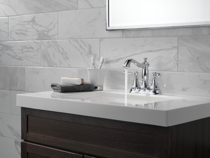 DELTA Cassidy Two Handle Centerset Bathroom Faucet - Metal Pop-Up — Chrome