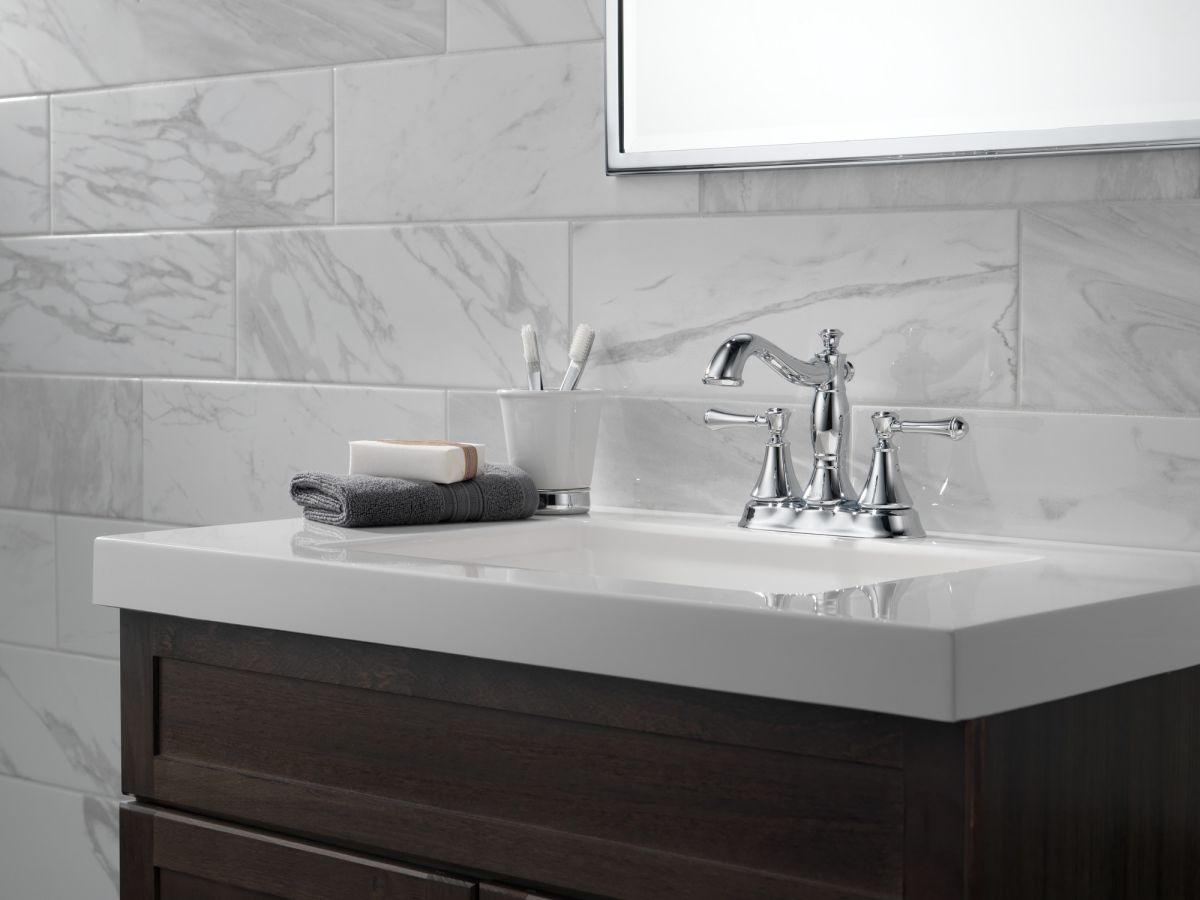 DELTA Cassidy Two Handle Centerset Bathroom Faucet - Metal Pop-Up — Chrome