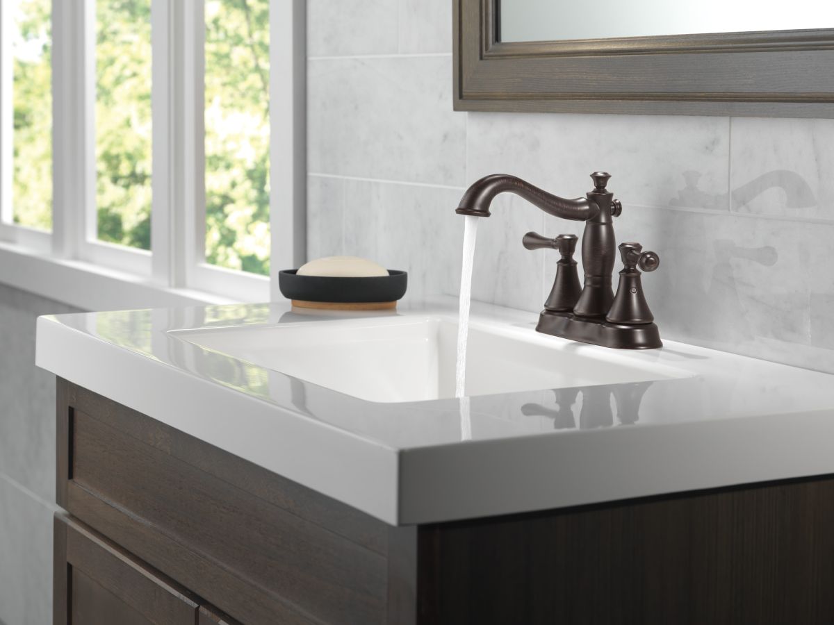 DELTA Cassidy Two Handle Centerset Bathroom Faucet - Metal Pop-Up — Venetian Bronze