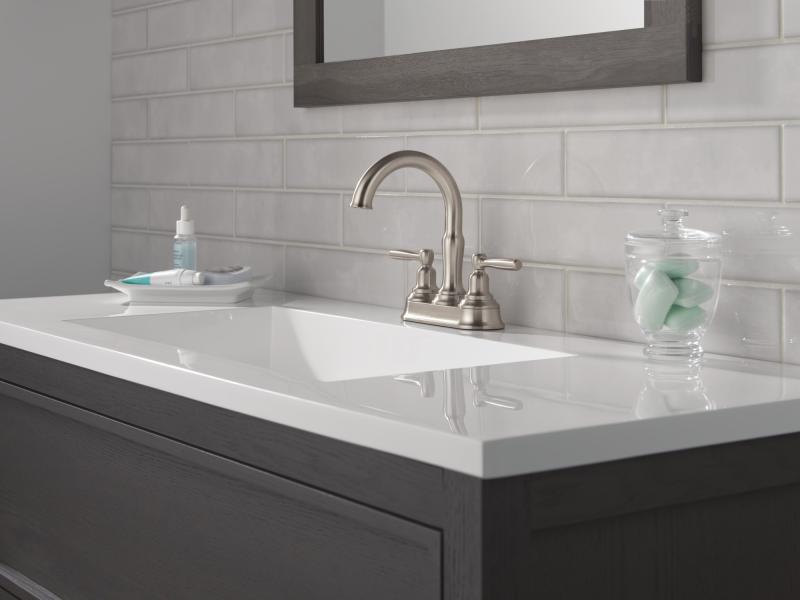 DELTA Roe Two Handle Centerset Bathroom Faucet — Stainless