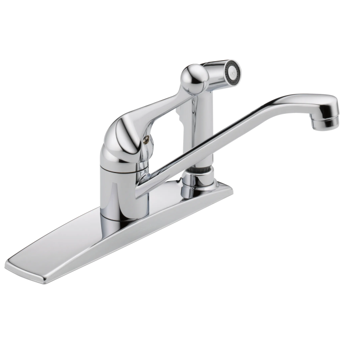 DELTA 134 / 100 / 300 / 400 Series Single Handle Kitchen Faucet with Integral Spray — Chrome