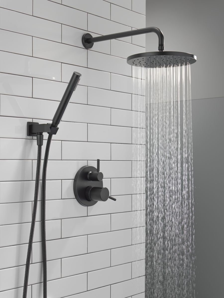 DELTA Modern Monitor 14 Series Shower with Raincan, Hand Shower & Rough Valve — Matte Black