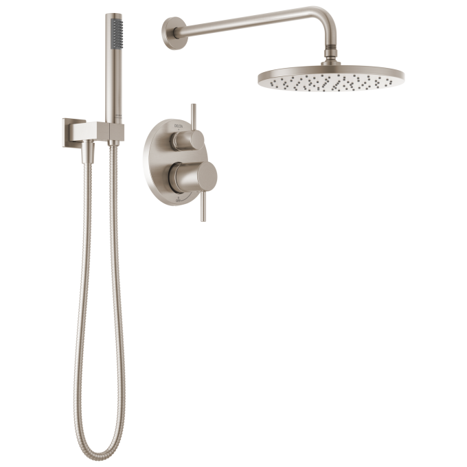 DELTA Modern Monitor 14 Series Shower with Raincan, Hand Shower & Rough Valve — Spotshield Brushed Nickel