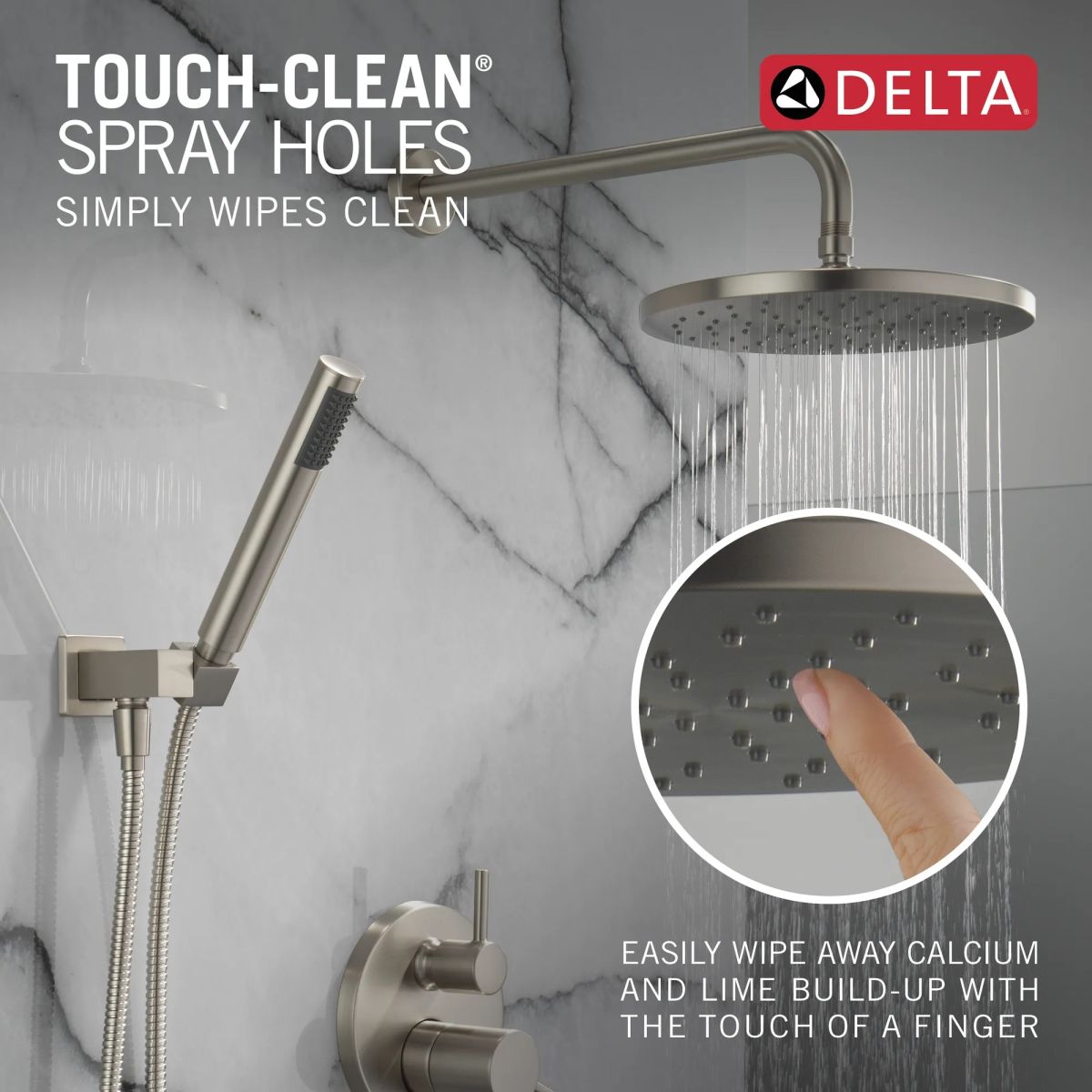 DELTA Modern Monitor 14 Series Shower with Raincan, Hand Shower & Rough Valve — Spotshield Brushed Nickel