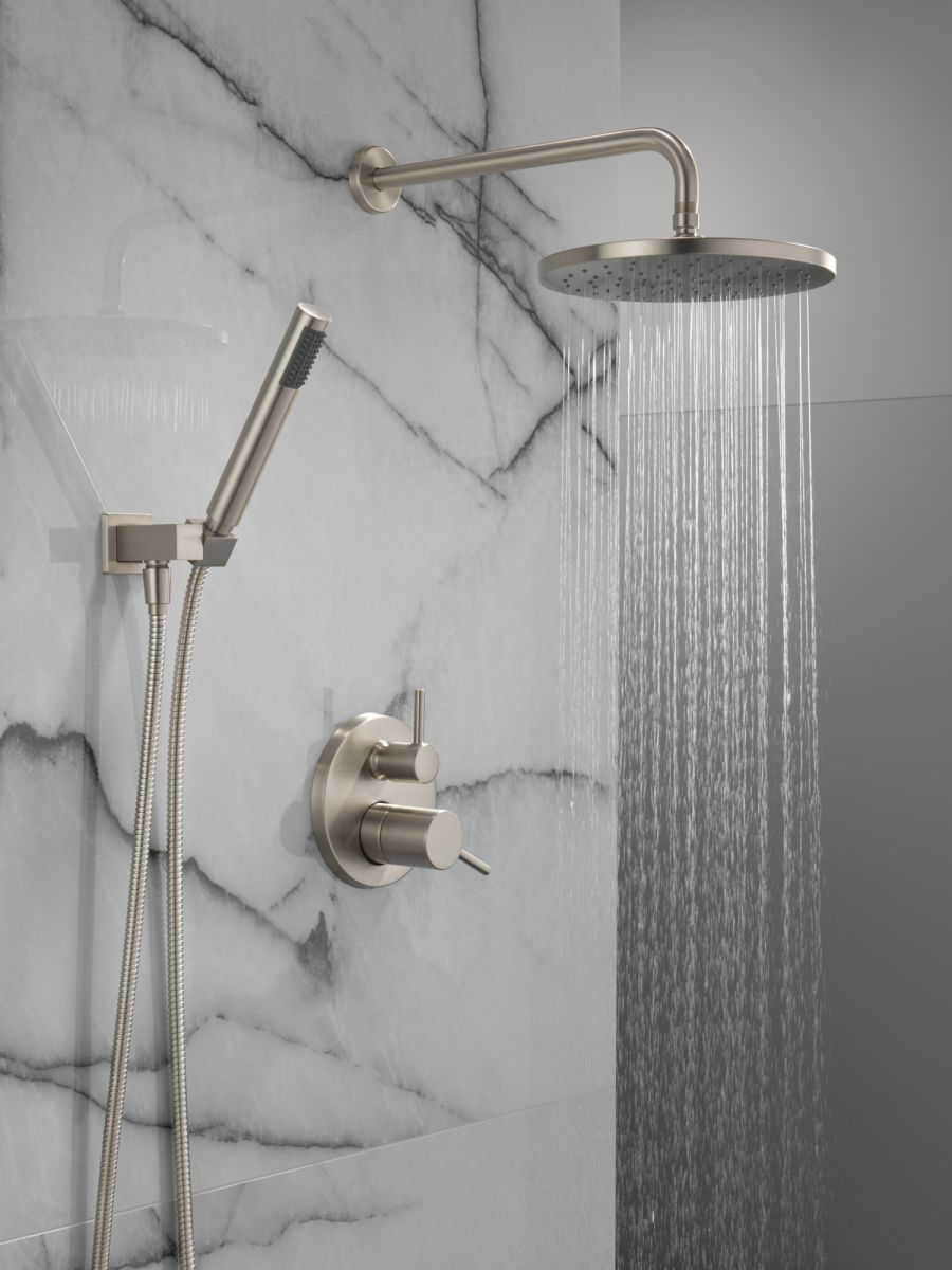 DELTA Modern Monitor 14 Series Shower with Raincan, Hand Shower & Rough Valve — Spotshield Brushed Nickel