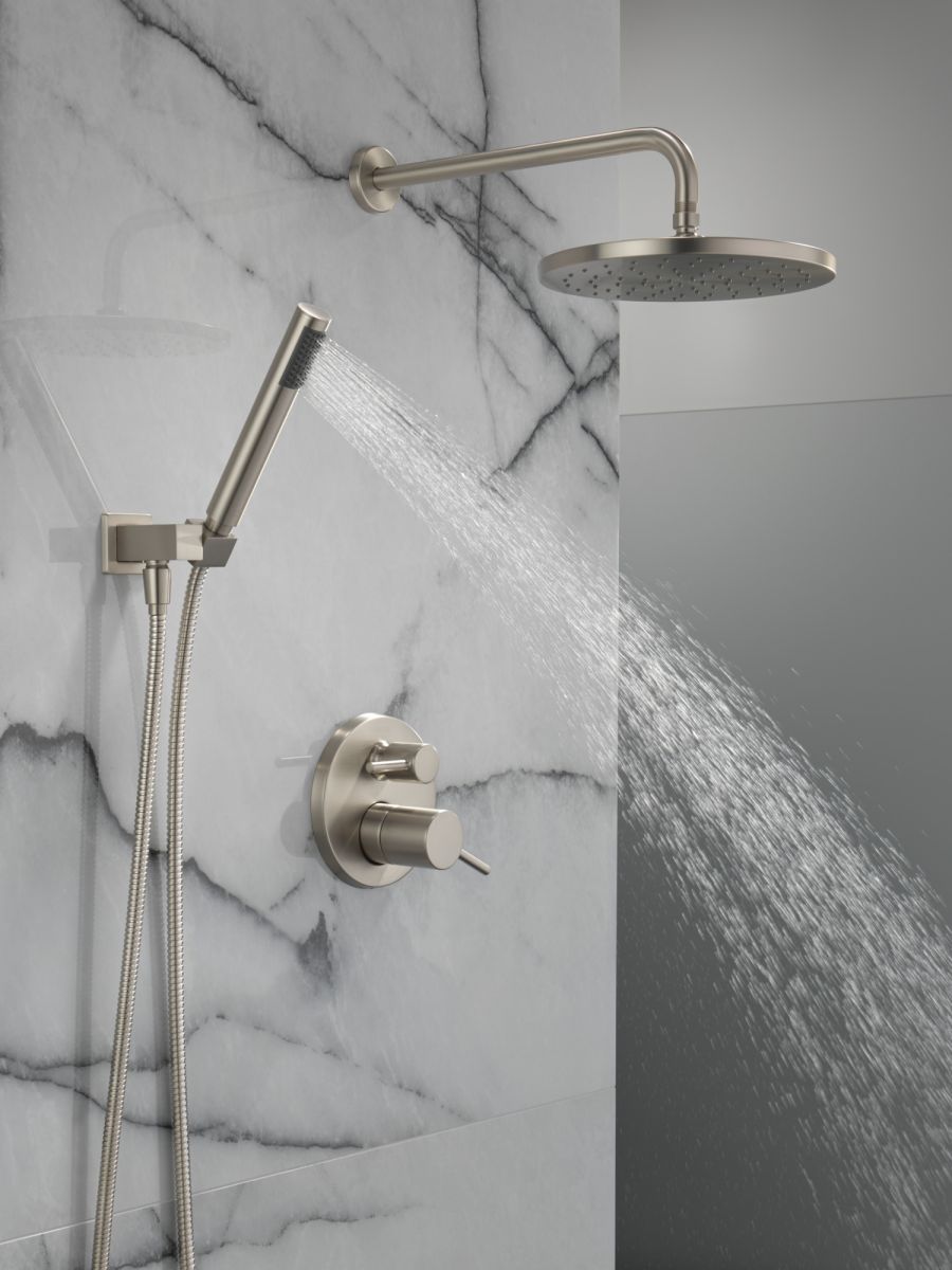 DELTA Modern Monitor 14 Series Shower with Raincan, Hand Shower & Rough Valve — Spotshield Brushed Nickel