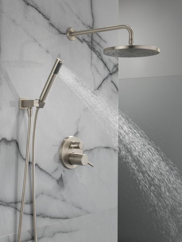 DELTA Modern Monitor 14 Series Shower with Raincan, Hand Shower & Rough Valve — Spotshield Brushed Nickel