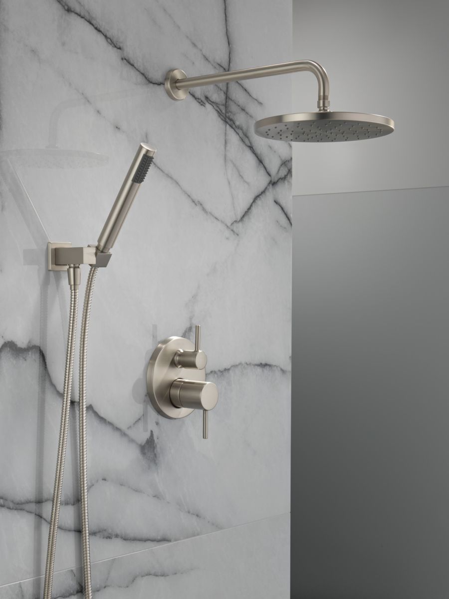 DELTA Modern Monitor 14 Series Shower with Raincan, Hand Shower & Rough Valve — Spotshield Brushed Nickel
