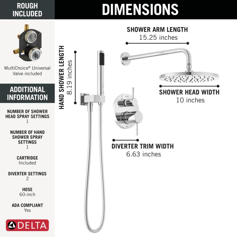 DELTA Modern Monitor 14 Series Shower with Raincan, Hand Shower & Rough Valve — Chrome