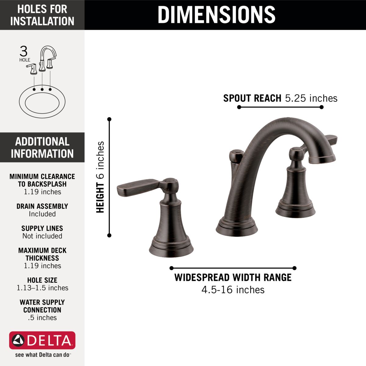 DELTA Woodhurst Two Handle Widespread Bathroom Faucet — Venetian Bronze