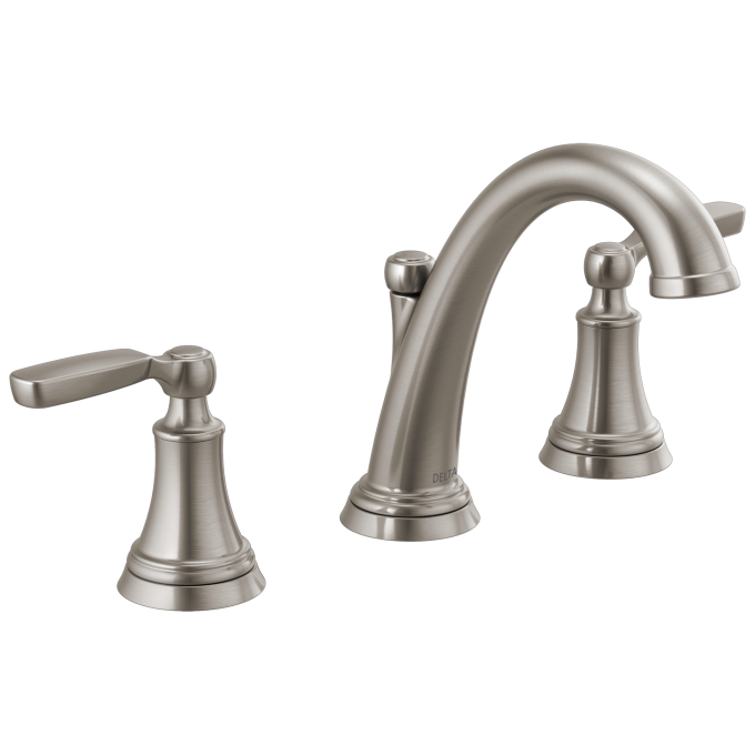 DELTA Woodhurst Two Handle Widespread Bathroom Faucet — Stainless