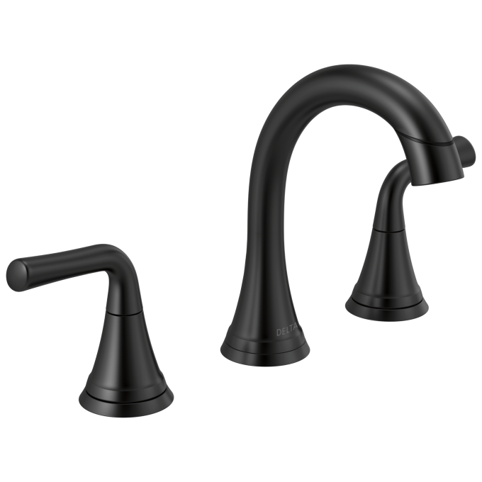 DELTA Kayra Two Handle Widespread Pull-Down Bathroom Faucet — Matte Black