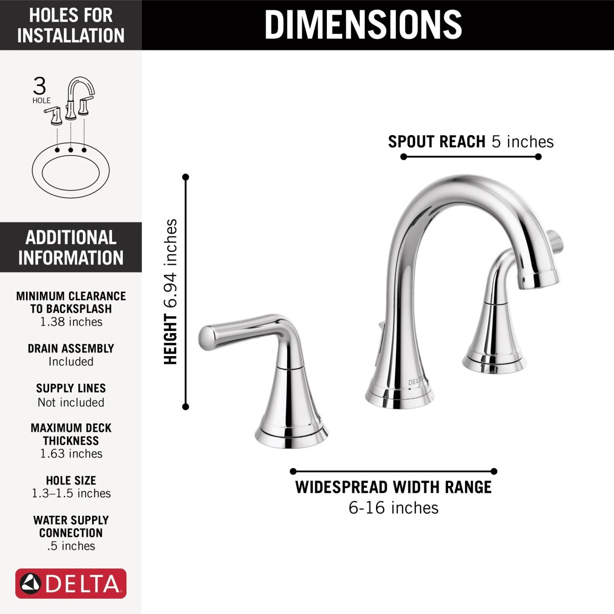 DELTA Kayra Two Handle Widespread Bathroom Faucet — Chrome