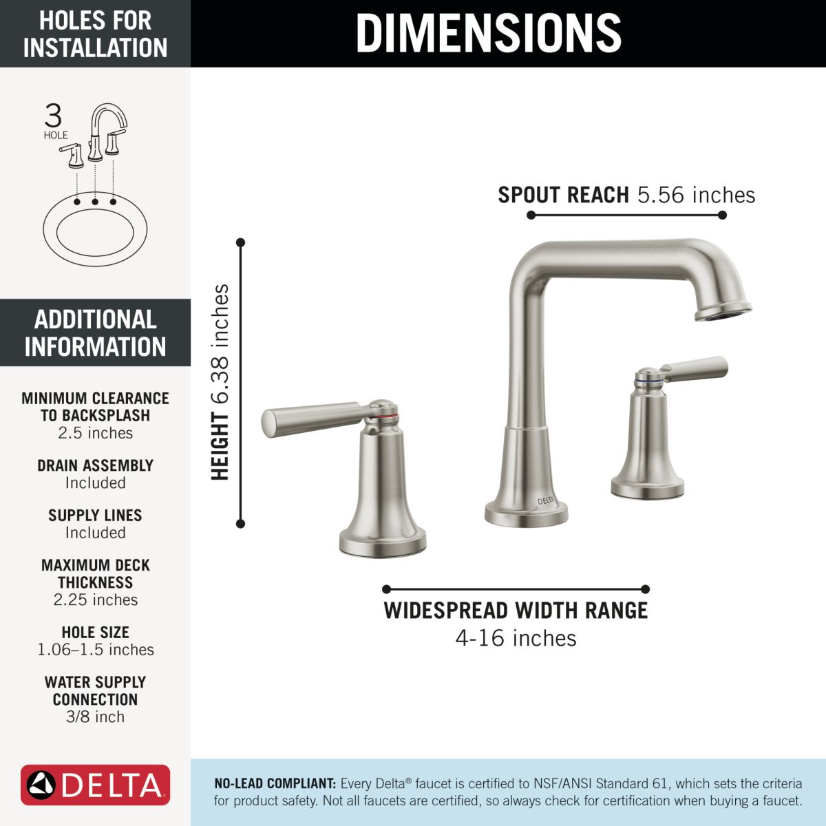 DELTA Saylor Two Handle Widespread Bathroom Faucet — Stainless