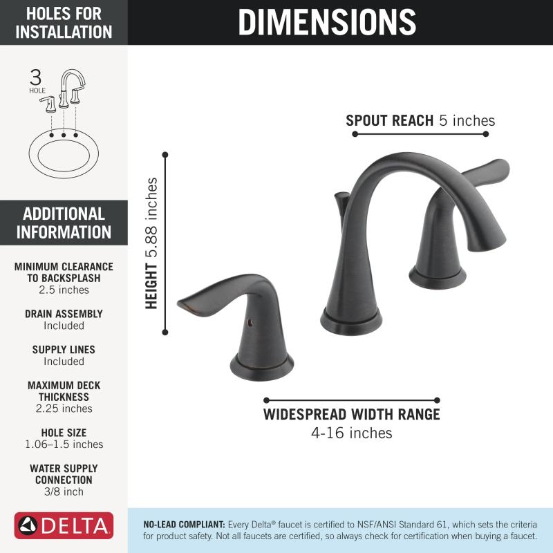 DELTA Lahara Two Handle Widespread Bathroom Faucet — Venetian Bronze