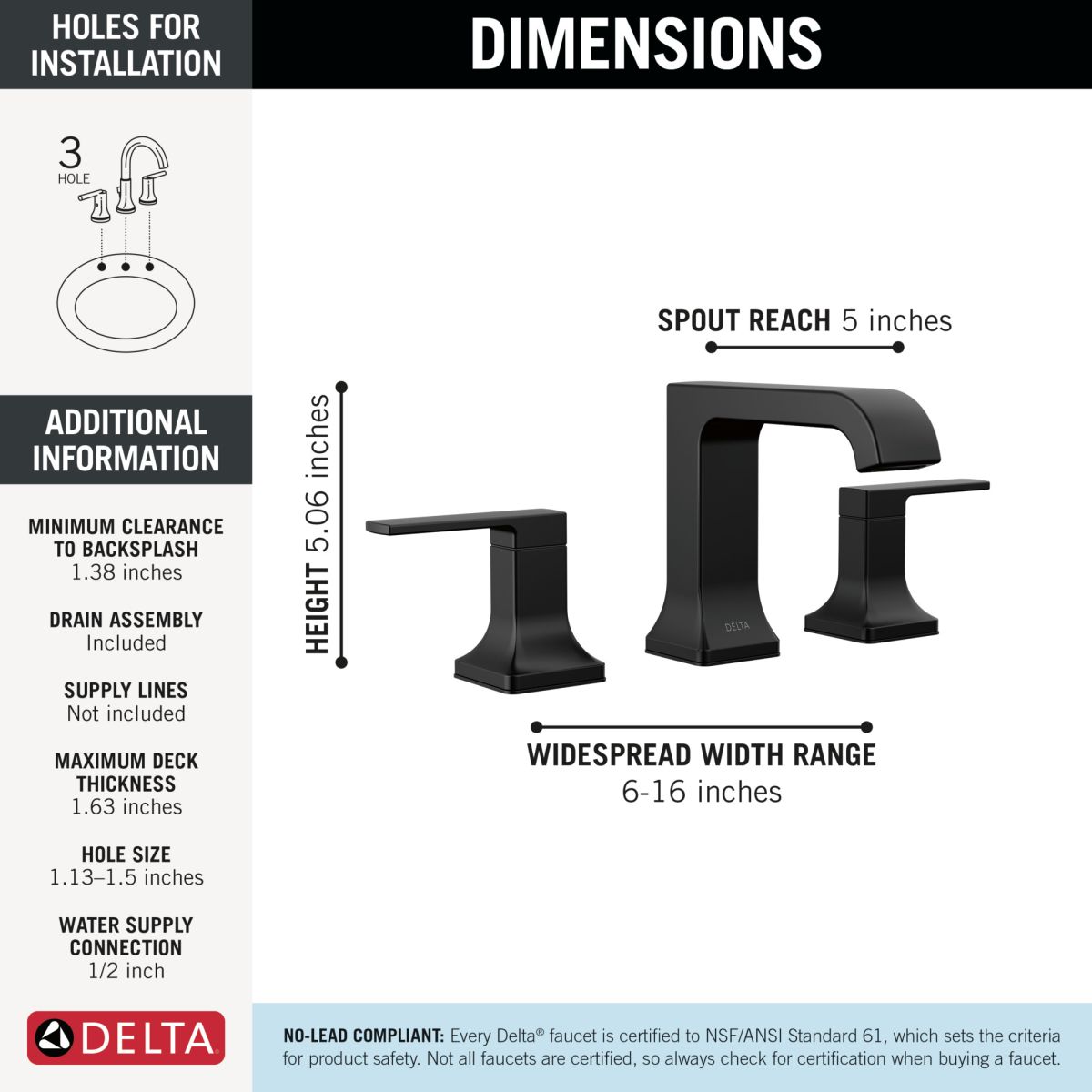 DELTA Velum Two Handle Widespread Bathroom Faucet — Matte Black
