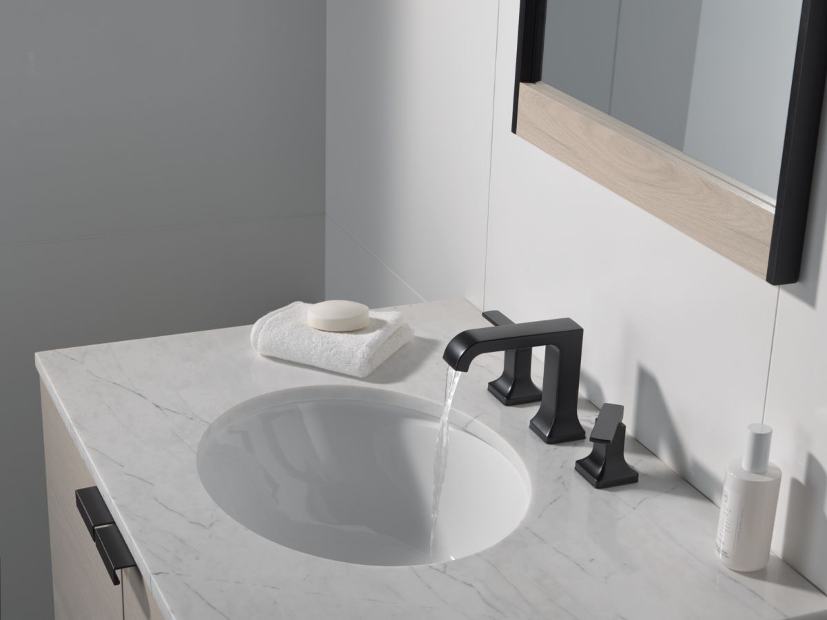 DELTA Velum Two Handle Widespread Bathroom Faucet — Matte Black