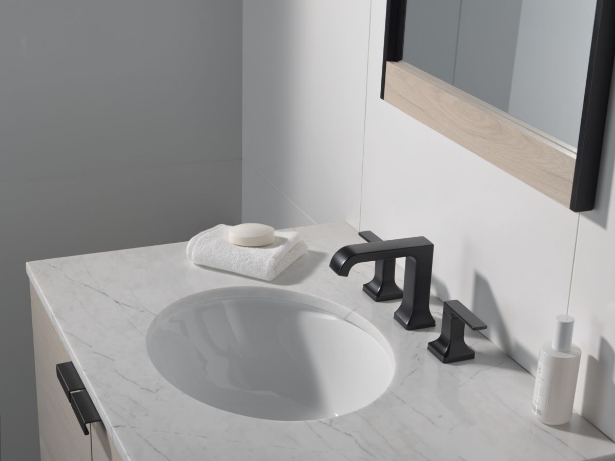 DELTA Velum Two Handle Widespread Bathroom Faucet — Matte Black