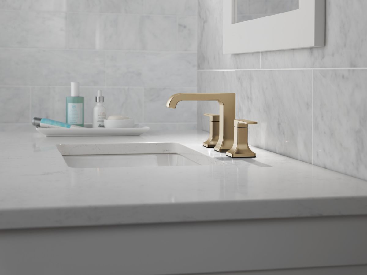 DELTA Velum Two Handle Widespread Bathroom Faucet — Champagne Bronze