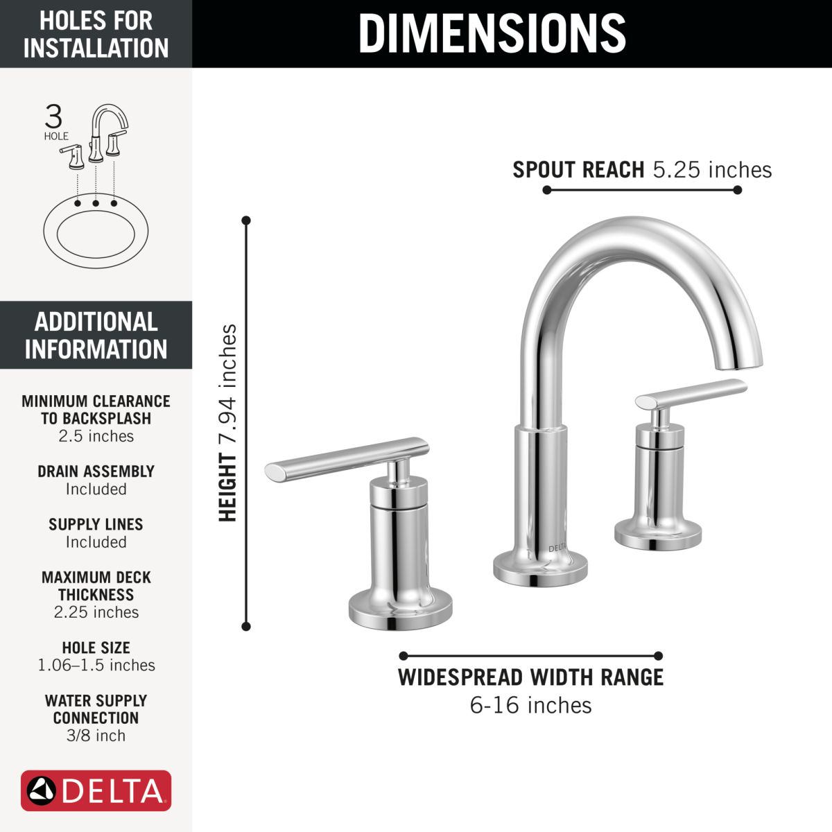 DELTA Altado Two Handle Widespread Bathroom Faucet — Chrome