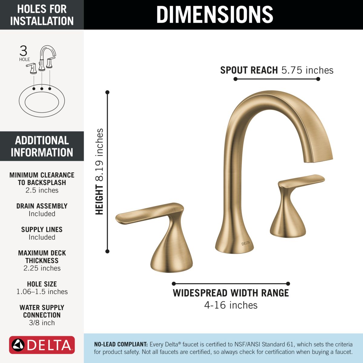 DELTA Bonacci Two Handle Widespread Bathroom Faucet — Lumicoat® Champagne Bronze