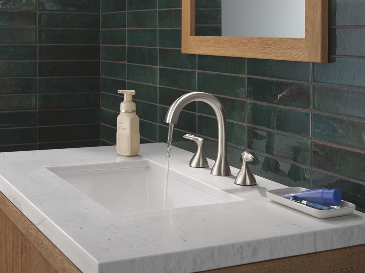 DELTA Bonacci Two Handle Widespread Bathroom Faucet — Lumicoat® Stainless