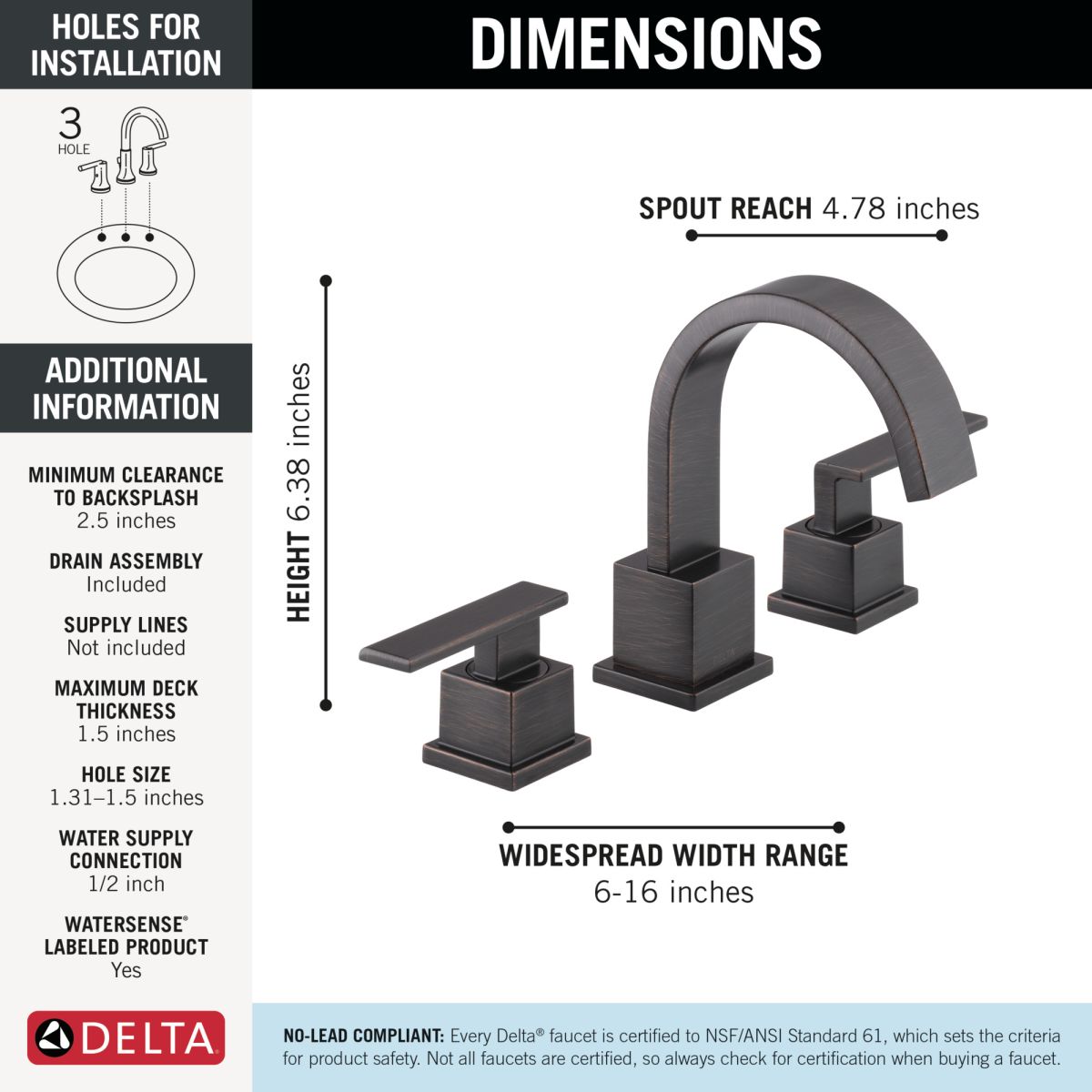 DELTA Vero Two Handle Widespread Bathroom Faucet — Venetian Bronze