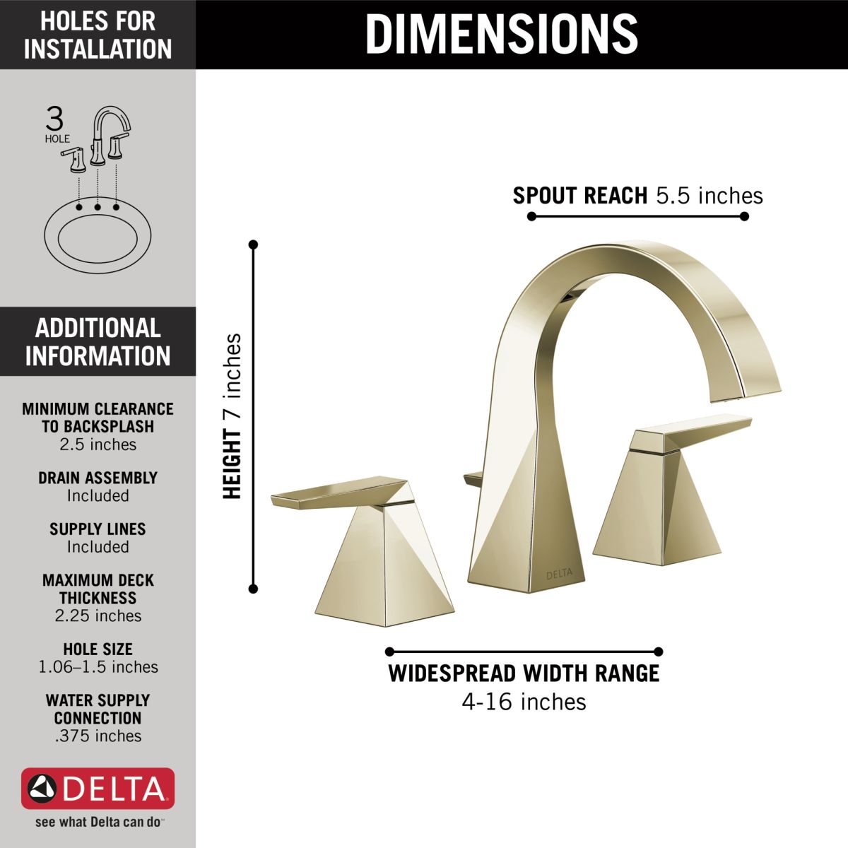 DELTA Trillian Two Handle Widespread Bathroom Faucet — Lumicoat® Polished Nickel