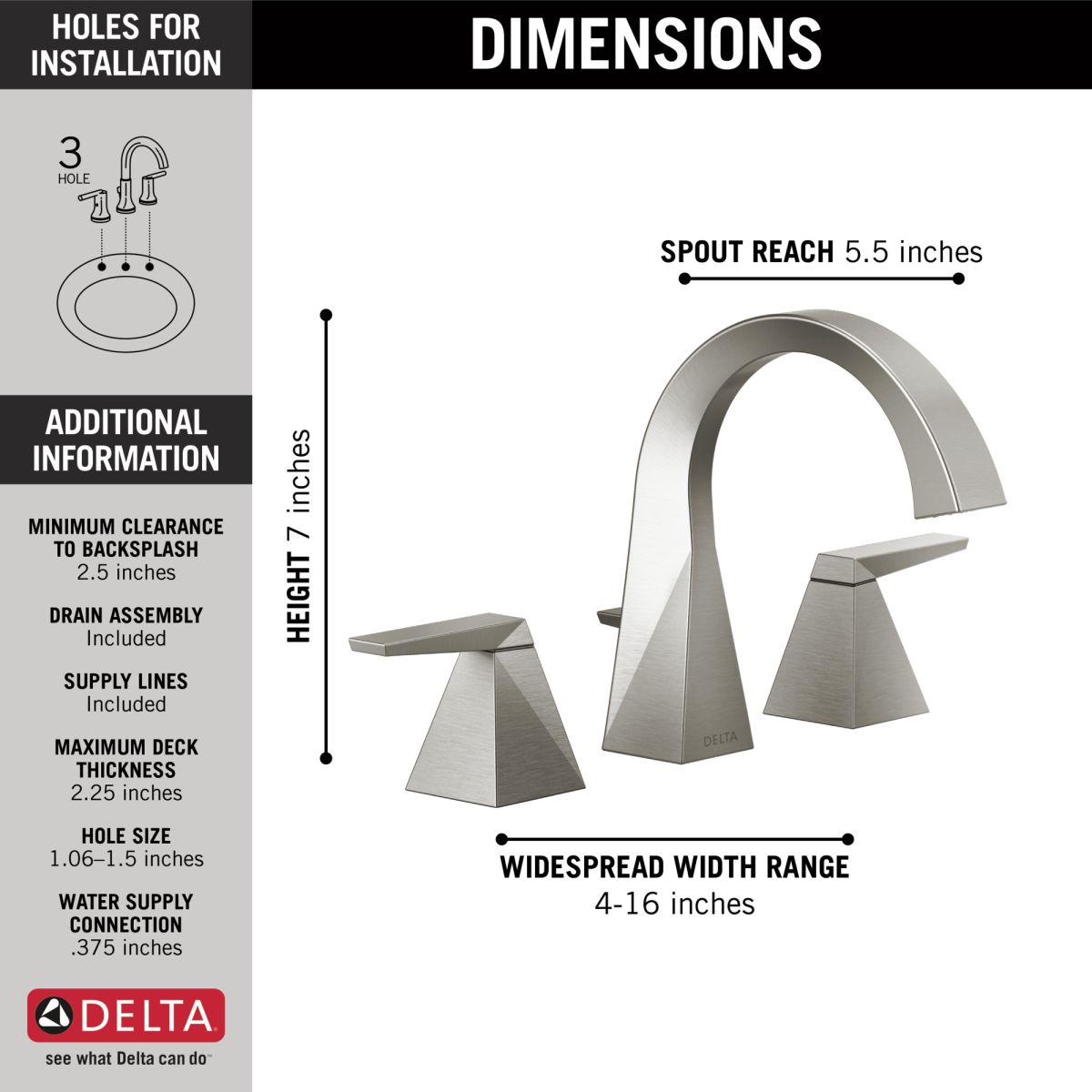 DELTA Trillian Two Handle Widespread Bathroom Faucet — Lumicoat® Stainless